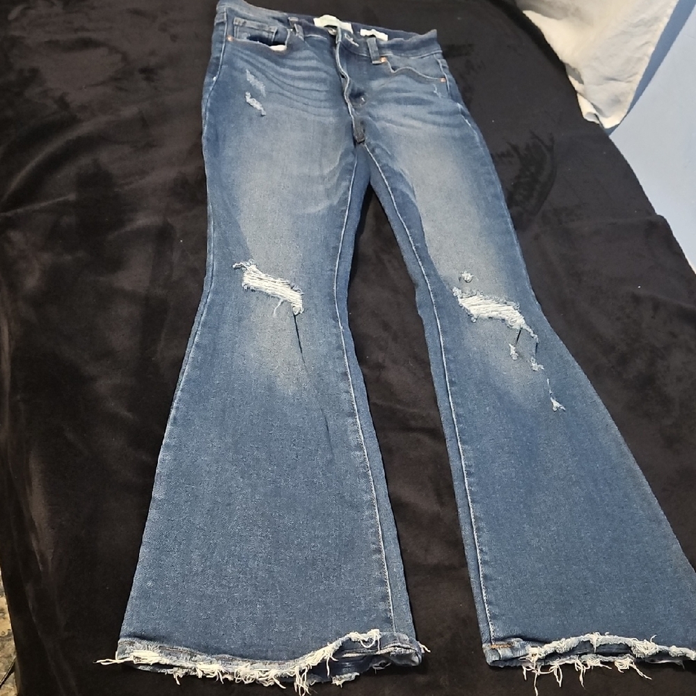 Re generation Classic Blue Distressed Flare Jeans
